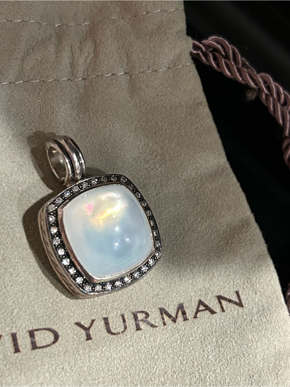 David Yurman Moonstone Albion Pendant in White with Diamond Halo